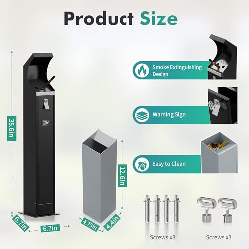 Commercial Trash Can Disposal Outdoor Heavy Duty Outdoor Vertical Trash Can Standing Rubbish Bin for Patios Gardens Hotels Pubs Offices(Black)