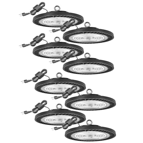 300W-8Pack UFO LED High Bay Light,30000lm 6000K Daylight 2000W Equivalent with US Plug Cable LED Garage Lights Commercial Warehouse Area Light Workshop Garage Factory Lowbay Area Lighting - color: 300W-8Pack