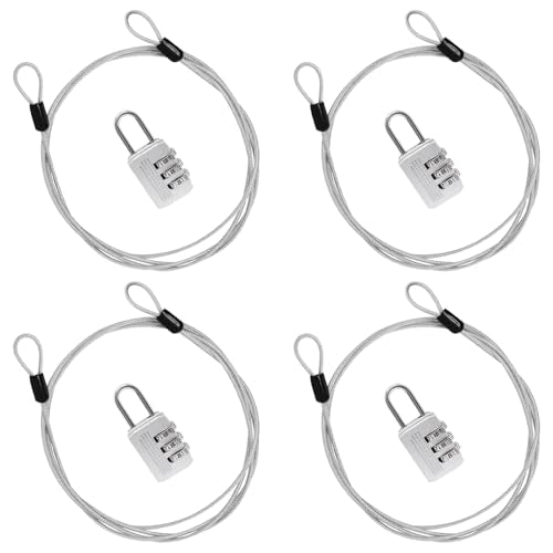 Cable Lock Double Loops 5Ft Long Silver Security Cable with Lock, Bike Locks Cables 2.5mm Braided Steel Coated Safety Cables Wire for Luggage, Outdoor, Clothesline (4 Pack) - color: Silver, size: 5Ft (4 Pack)