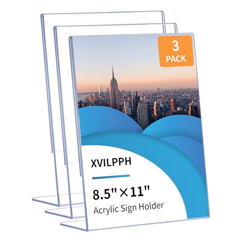 8.5x11 Clear Acrylic Sign Holders (3 Pack), Vertical L-Shaped Tabletop Stands for Menus, Office Documents & Restaurant Signs
