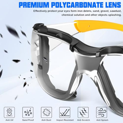 OXG Anti Fog Safety Glasses with Foam Gasket, ANSI Z87.1 Protective Eyewear - color: 3p-clear Lens/Yellow Frame