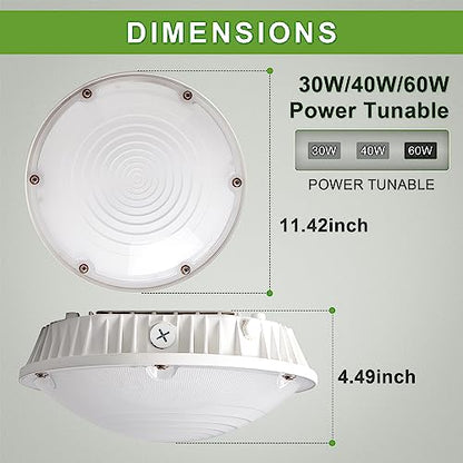 Round LED Canopy Light, 30/40/60W Selectable, 5000K, Surface Mount