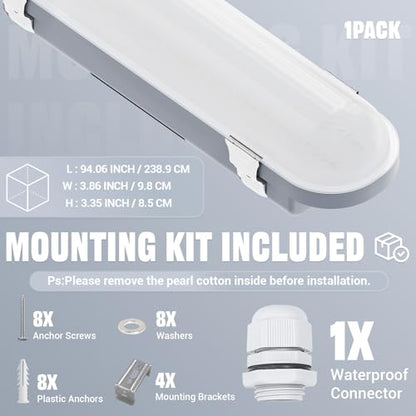 JTT 8FT LED Vapor Tight Light 120/100/80W Options, 0-10V Dimmable - 1Pack - size: 8FT (1-Pack)