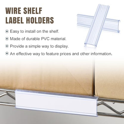 Lenink 20Pcs Wire Shelf Label Holders,Plastic Wire Rack Label Holder Compatible with Metro and Nexel 1-1/4in Shelves,Label Area 6in Lx1.25in H (Label Paper Not Included) - color: Transparent, size: 6in
