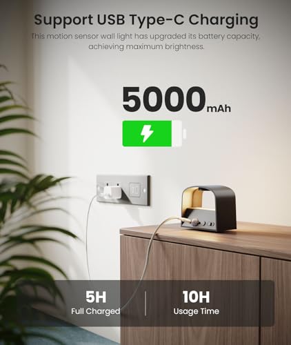 FULEN Motion Sensor Wall Light with Remote Control 3 Colors Wireless Wall Lamp LED Indoor Up and Down Wall Sconce 5000mAh Rechargeable Battery Powered Wall Lamps Brightness Adjustable, 2 Pack - color: Black - 2 Pack