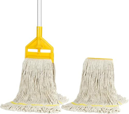VOUBIEN Commercial Mop Industrial Cotton Mop with Extra Replacement Head - size: 1x Industrial Mop with Handle + Extra Head