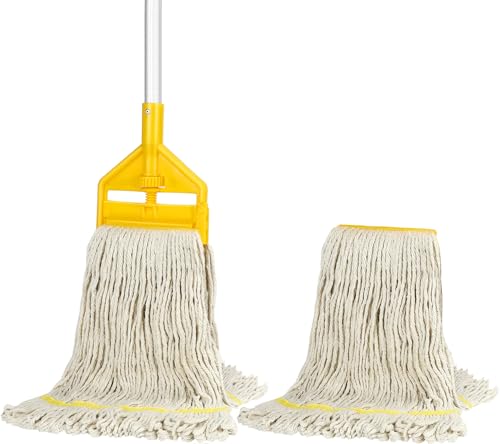 VOUBIEN Commercial Mop Industrial Cotton Mop with Extra Replacement Head - size: 1x Industrial Mop with Handle + Extra Head