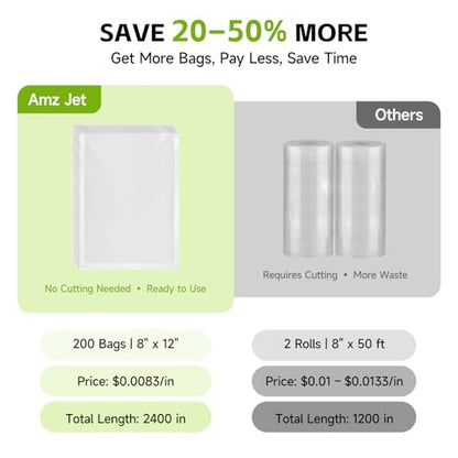 Vacuum Sealer Bags 200 Quart 8" x 12", BPA Free, Commercial Grade Textured Food Vacuum Sealer Bag, Thick Embossed Bags for Storage and Sous Vide Cooking - size: 8"x10"