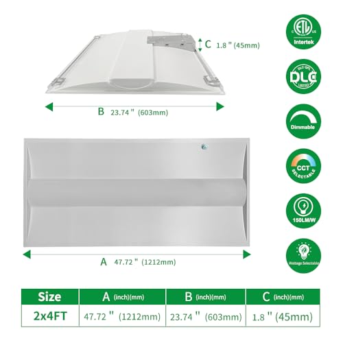 2x4 LED Troffer Light with Sensor Base Ready, ETL Listed, 4PK - style: 4PK Light Fixture