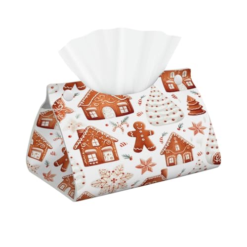Tissue Box Cover Christmas Tree Gingerbread Snow Rectangle PU Leather Tissue Box Holder for Car Bathroom Bedroom Desk Tabletop Decor - color: Christmas Tree Gingerbread Snow