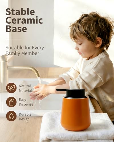 BosilunLife Ceramic Soap Dispenser - Dish Soap Dispenser for Bathroom 12Oz - color: Orange