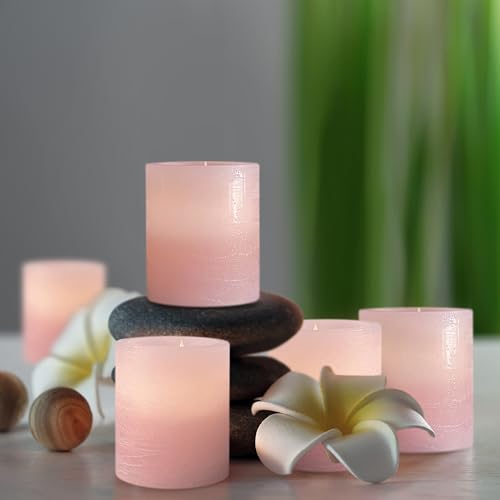 FURORA LIGHTING Pink Marble Real Wax Votive LED Candles, 6-Pack - color: Pink Flat Top, Real Wax