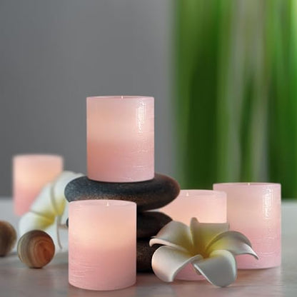 FURORA LIGHTING Pink Marble Real Wax Votive LED Candles, 6-Pack - color: Pink Flat Top, Real Wax