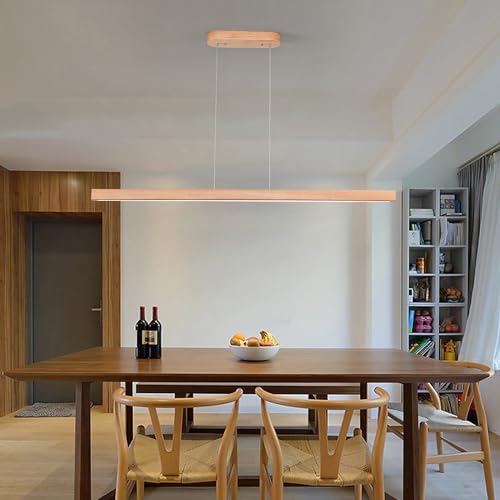 YISDESIGN 47" 36W 1-Light Wooden Led Linear Pendant Light Dimmable Led Chandelier Ceiling Hanging Light Fixtures Modern Chandeliers for Dining Room Kitchen Island Pool Table Lights Natural - color: Natural, size: 47in
