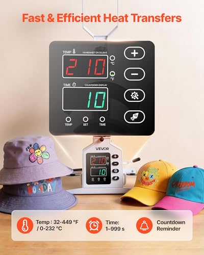 VEVOR Hat Heat Press Machine, 8.5 x 4 in Large Heating Plate, with Caps Stretcher, Precise Temperature & Time Control, Heat Press for Hats and Caps, for HTV Iron On and Sublimation Projects, White - color: White