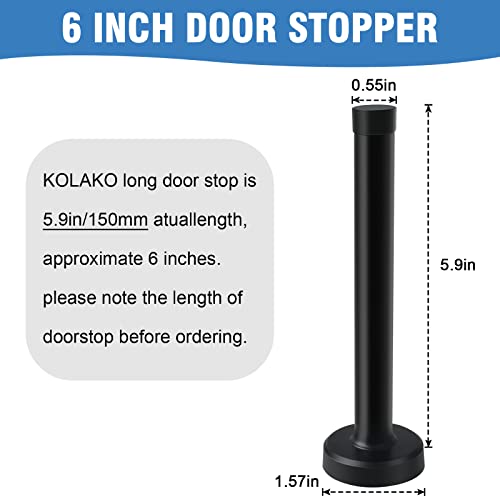 KOLAKO Door Stops, 6 Inch Door Stopper, Extra Long Wall Mount Brushed Black Modern Baby Proof Heavy Duty Door Holders with Rubber Bumper, Doorstops for Bottom or Top of Door, 10 Pack - color: Black, size: 6 inch X 10 pack