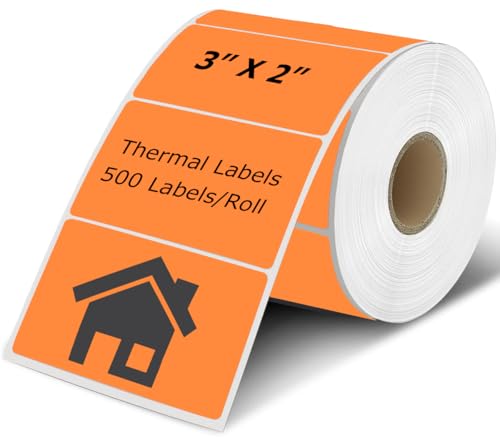 3" x 2" Thermal Labels Stickers Orange, Thermal Printer Shipping Stickers, Multipurpose Inventory Self-Adhesive Direct Thermal Label for Small Business (500 Labels/Roll) - style: 3" x 2"-Orange-500PCS