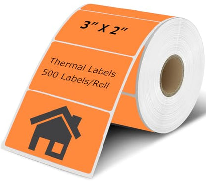 3" x 2" Thermal Labels Stickers Orange, Thermal Printer Shipping Stickers, Multipurpose Inventory Self-Adhesive Direct Thermal Label for Small Business (500 Labels/Roll) - style: 3" x 2"-Orange-500PCS