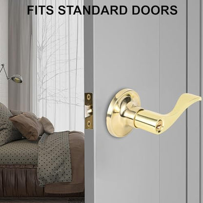 High-Security Stainless Steel Door Lever with Lock and Key (Gold) - color: 8300-Gold