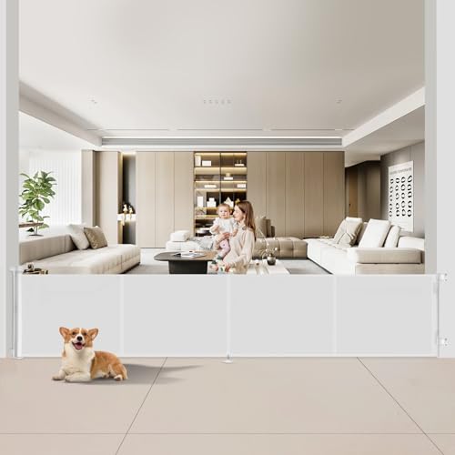 Miumoon 200 inch Reinforced Retractable Baby Gates 37 inch Tall - color: White, size: 37" Tall x 200" Wide