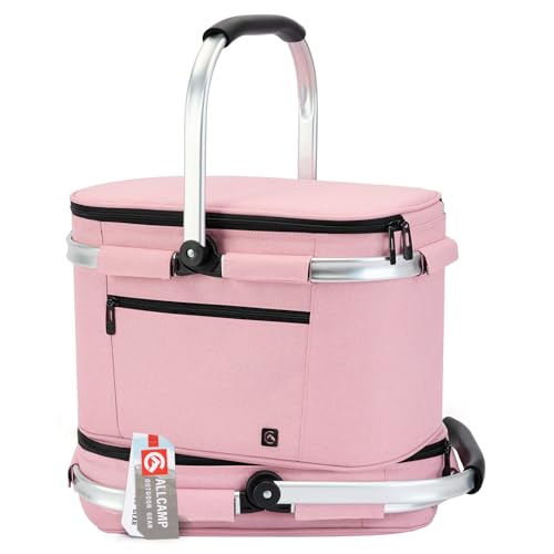 ALLCAMP Picnic Basket, 22L Insulated Cooler Foldable, Thick, Pink - color: Pink, size: Medium