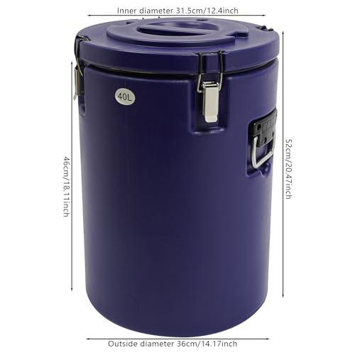 40L/10.57 Gal Insulated Soup Carrier, Stainless Steel Insulated Soup Container Bucket Hot & Cold Thermal Bucket with Lid Commercial Food Warmer for Parties Picnics Cafes Restaurants - color: Blue, size: 40L/10.57 Gal