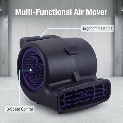 1/2 HP Air Mover Floor Blower Fan, 6000 CFM Carpet Dryer with Copper Motor, 3 Speed Dial Control, Carry Handle, Wide Outlet, Multi Angle Ventilation for Basement Garage Workshop Jobsite