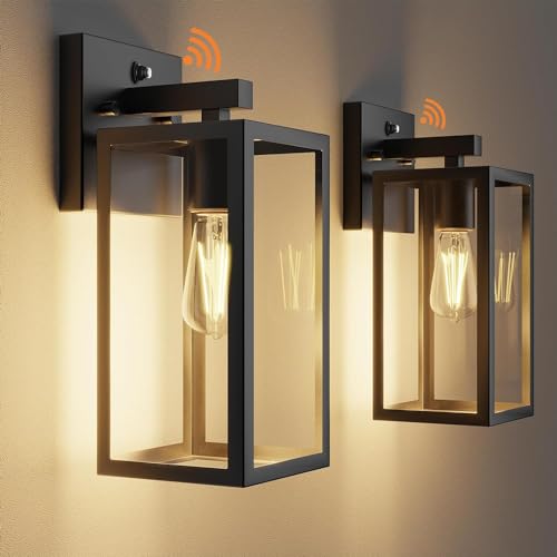 Kalium Dusk to Dawn Porch Outdoor Light, 2 Pack Wall Light Fixtures Waterproof Exterior Wall Sconce Light Fixture with E26 Base for Patio Entryway Hallway (Bulb not Included) - color: Black-12.44in 2PCS, size: Dusk to Dawn