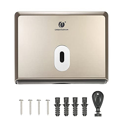Commercial Paper Hand Towel Holder, Toilet Tissue Dispenser, Wall-Mounted Bathroom Tissue Dispenser Tissue Box Holder for Multifold Paper Towels (Champagne Gold) - color: Champagne Gold