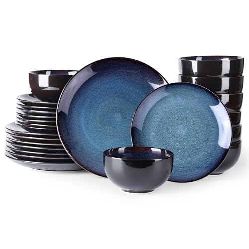 LeRatio Ceramic Dinnerware Sets for 8,24Pcs Porcelain Plates and Bowls Set - color: Dreamy Moonlight-Blue, size: Service for 8-24pcs