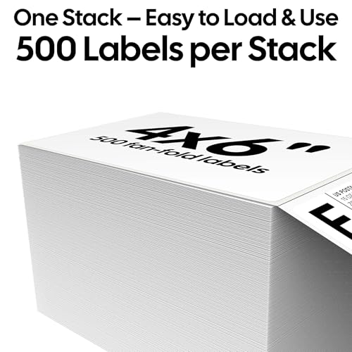 4x6 Thermal Labels, 500 Fanfold Labels, Perforated & Strong Adhesive, Compatible with Direct Thermal Printers for USPS UPS FedEx DHL Address Shipping Label - size: 4x6*500