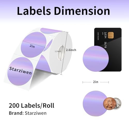 2 Inch Round Holographic Thermal Labels, Waterproof Direct Thermal Stickers, Self-Adhesive Circle Label for Small Business DIY Logo QR Code, Purple (200 Pcs/Roll) - color: Holographic Purple, size: 2 Inch