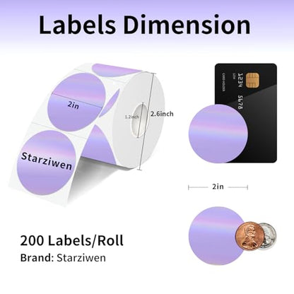 2 Inch Round Holographic Thermal Labels, Waterproof Direct Thermal Stickers, Self-Adhesive Circle Label for Small Business DIY Logo QR Code, Purple (200 Pcs/Roll) (Pack of 2) - color: Holographic Purple, size: 2 Inch (Pack of 2)