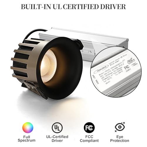 3 Inch LED Recessed Lights, Dimmable, 3CCT, CRI98, Trimless Ceiling Light - color: Black-Gold, size: 3 Inch-6 Pack