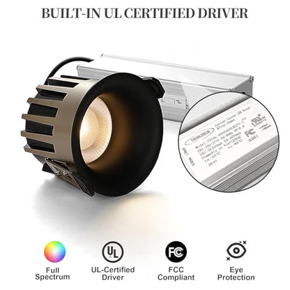 3 Inch LED Recessed Lights, Dimmable, 3CCT, CRI98, Trimless Ceiling Light - color: Black-Gold, size: 3 Inch-2 Pack