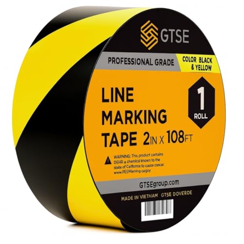 GTSE - Black/Yellow Vinyl PVC Floor Tape 2 inch x 108ft Safety Marking Tape - color: Black & Yellow, size: 2" x 108 ft