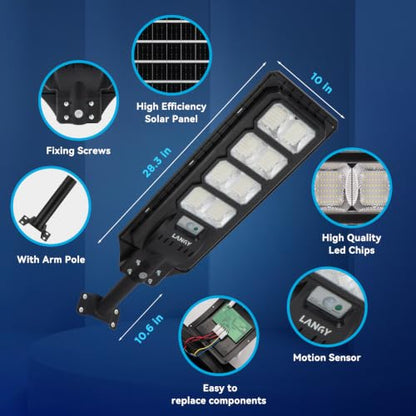 LANGY 2PACK Solar Street Lights Outdoor Lamp 200000 lumens with Remote Control,Dusk to Dawn Motion Sensor,IP66 Waterproof Solar Powered Outdoor Lamp for Parking Lots,Yard,Barn Basketball Court - size: 2PACK 200000LM