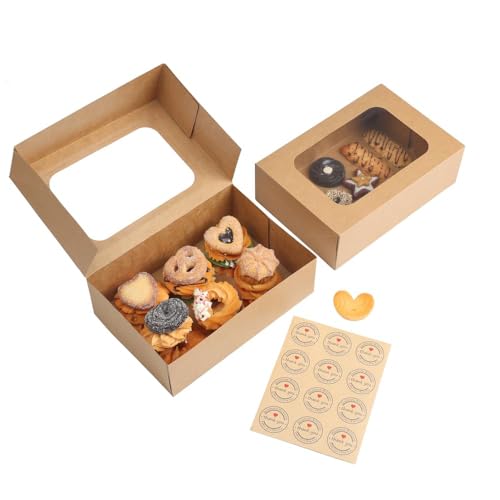 YEKTFS 24Pcs Cookie Boxes with Window, 9x6x3In Pastry Bakery Boxes - color: Brown