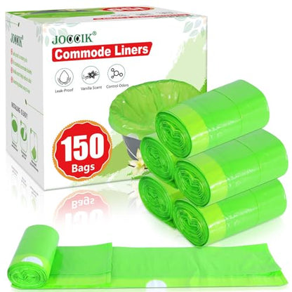 Commode Liners for Bedside Commode Vanilla Scented 150pcs Disposable Bags Universal Fit Most Standard Toilet Chair Bucke