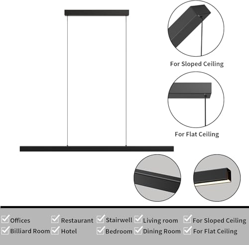 Modern Ceiling Pendant Light,31.5in LED Black Linear Ceiling Chandelier Light Dining Room,Living Room,Warm & Cool, Neutral Light,Aluminum Island Lighting Hanging Pendant Light for Kitchen - color: C-Black, size: 31.5inch