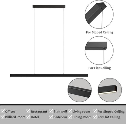 Modern Ceiling Pendant Light,31.5in LED Black Linear Ceiling Chandelier Light Dining Room,Living Room,Warm & Cool, Neutral Light,Aluminum Island Lighting Hanging Pendant Light for Kitchen - color: C-Black, size: 31.5inch