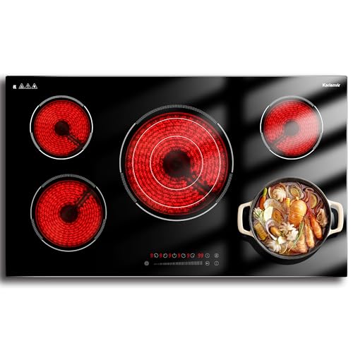 36 Inch Electric Cooktop, 5 Burner Electric Cooktop Bulit in, 9200W, 9 Power Levels, Electrics Stove with Timer, Safety Lock, Pause, 220V-240V Hard Wire - size: 36 Inch 5 burner D59254