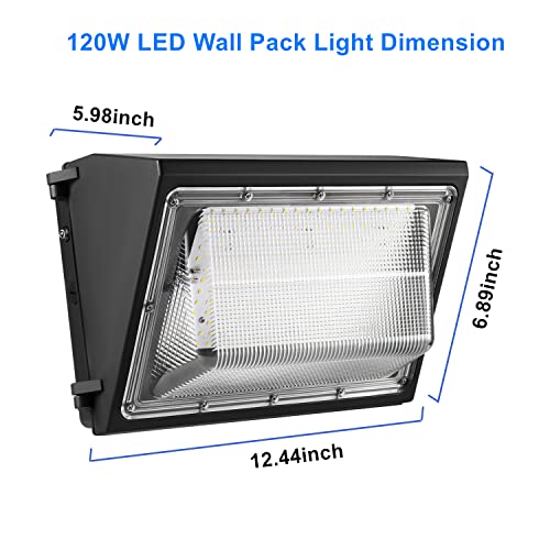 4PACK Dusk to Dawn 120W LED Wall Pack Light Fixture, 15600LM 600-800W HPS/HID Equivalent, 5000K Daylight Commerical/Industrial Outdoor Security Lighting, ETL for Parking Lot,Warehouse,Entrance - size: 120W
