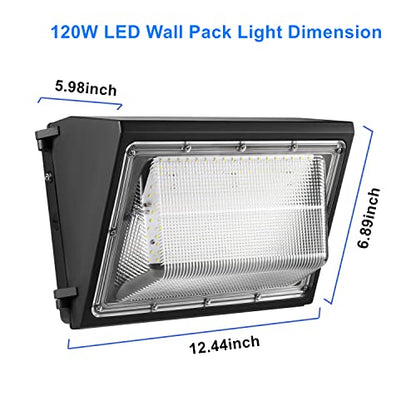4PACK Dusk to Dawn 120W LED Wall Pack Light Fixture, 15600LM 600-800W HPS/HID Equivalent, 5000K Daylight Commerical/Industrial Outdoor Security Lighting, ETL for Parking Lot,Warehouse,Entrance - size: 120W