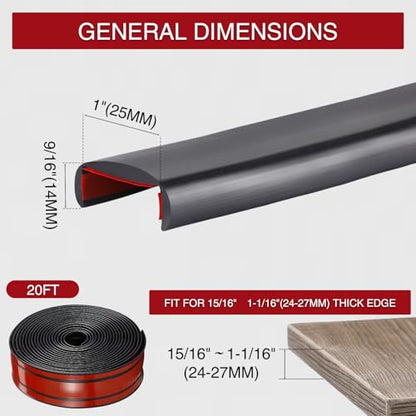 1 Inch Rubber Edge Trim 20ft Self-Adhesive U Channel Edge Strip - size: 20ft，1 Inch