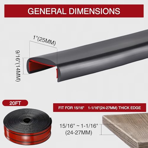 1 Inch Rubber Edge Trim 20ft Self-Adhesive U Channel Edge Strip - size: 20ft，1 Inch