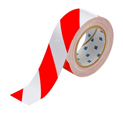 Brady - 104318 ToughStripe Nonabrasive Diagonal Stripes Floor Marking Tape, 100' Length, 2" Width, Red on White (Pack of 1 Roll) - color: Red on White