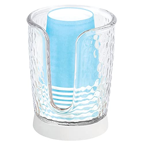 mDesign Plastic/Steel Compact Small Disposable Paper Cup Dispenser Storage Holder for Rinsing Cups on Bathroom Vanity Countertops - Rain Collection - Clear/White - color: Clear/White
