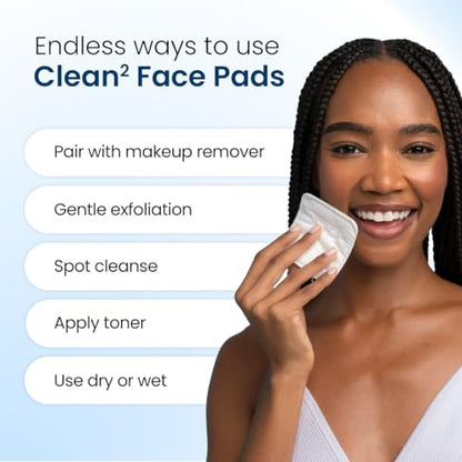 Clean Skin Club Original Clean Towels XL & Clean² Face Pads Bundle, 50 Ct Disposable Face Towels + 60 Ct Dual-Sided Cotton Pads, USDA Biobased Makeup Remover & Skincare Set, Eczema Assn Accepted