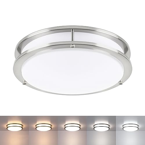 Flush Mount LED Ceiling Light Fixture, 23W, 13 Inch Flush Mount LED Ceiling Light with 5CCT(2700K/3000K/3500K/4000K/5000K Adjustable), Brushed Nickel Saturn Dimmable Lighting for Bathroom Bedroom - color: Brushed Nickel, size: 13 inch - 1 Pack